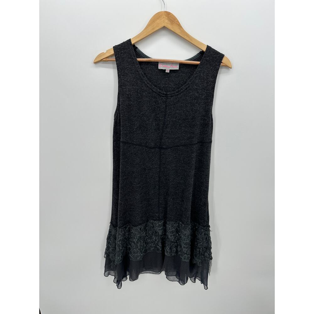 Pretty Angel Gray Linen‎ Blend Midi Boho Dress Sz M Whimsigoth Dark Romantic